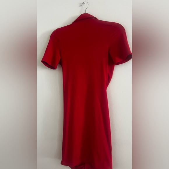 Red Button-Down Ruched Dress - Picture 3 of 4